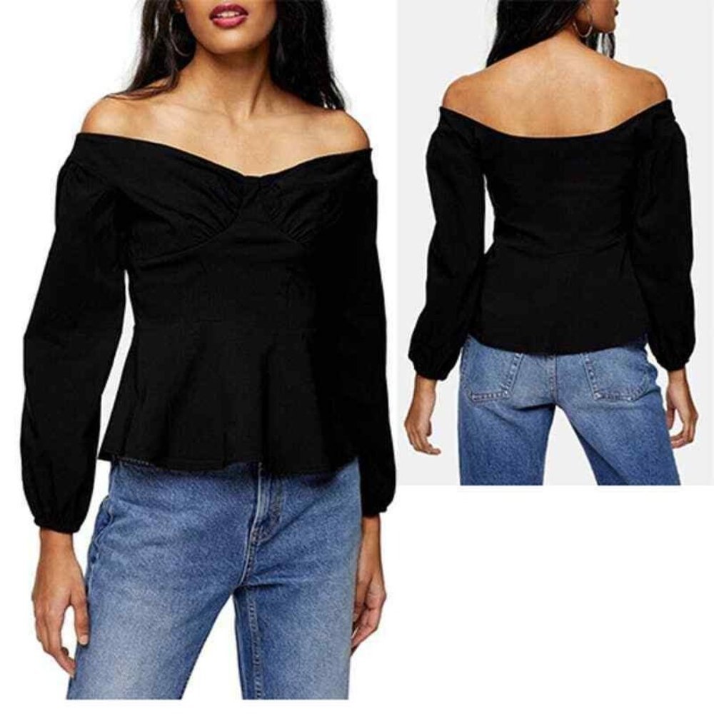 TOPSHOP Bengaline Off Shoulder Top Black 10 NEW $62